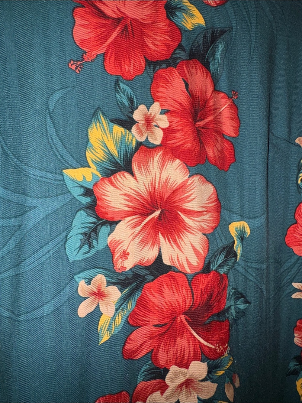 Vintage Hilo Hattie Teal Dress with Red & Yellow Floral Print